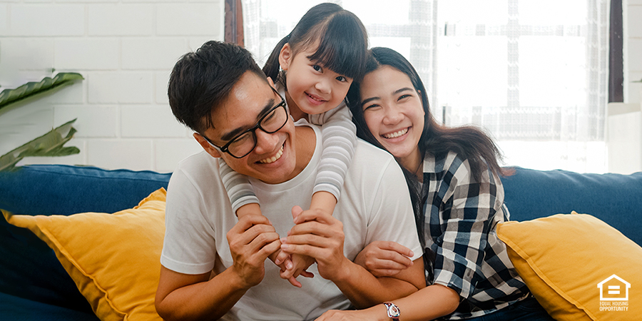 Asian-American Family: Dad, daughter, and mom